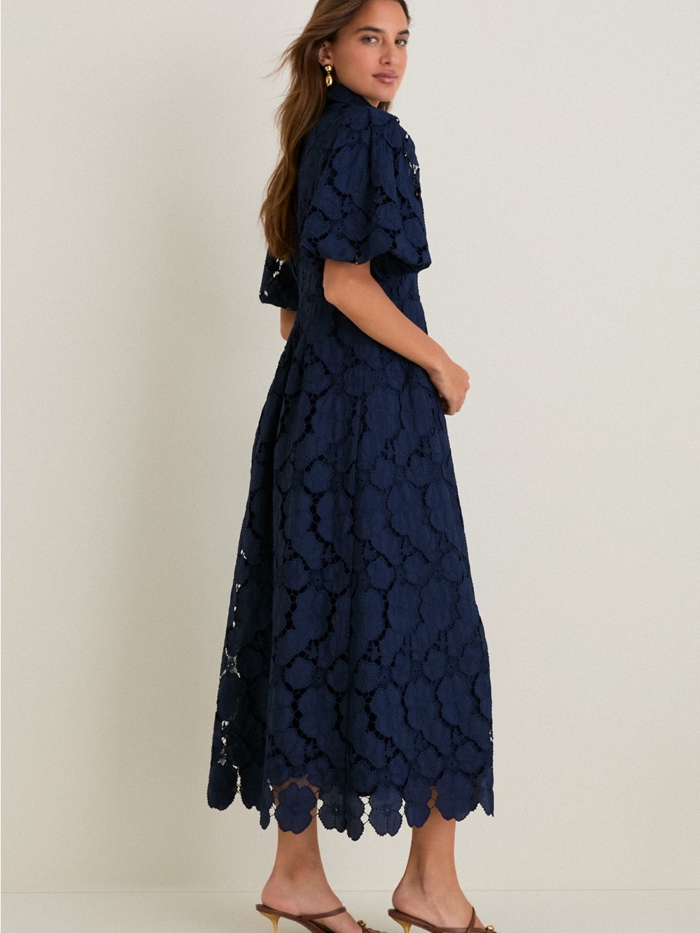 NWT Tuckernuck Navy Eyelet Crochet Floral Delaney Midi Dress - Picture 2 of 10